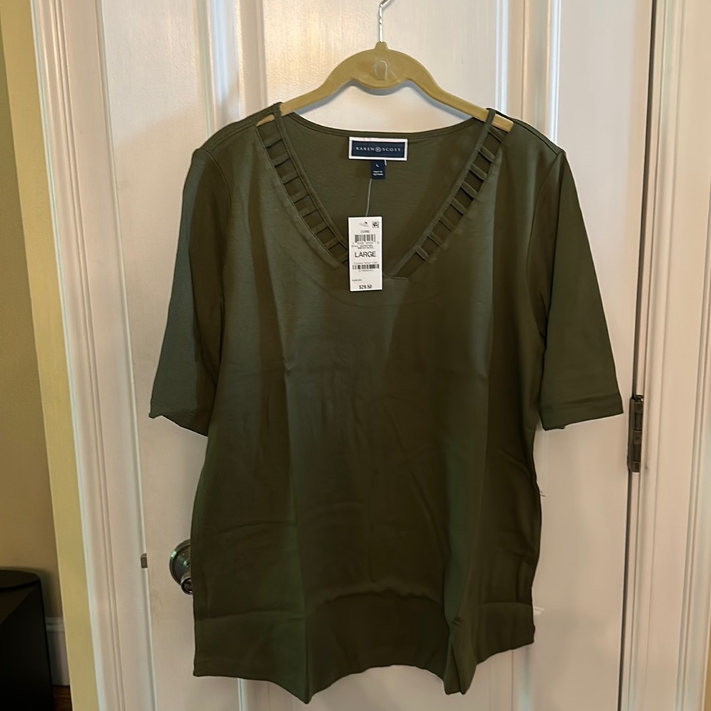 Karen Scott Winter Moss Summer Tee Size Large NWT